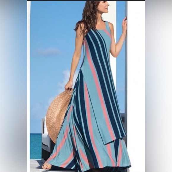 Soft Surroundings Blue and Pink One Shoulder Maxi size Petite Medium - Picture 1 of 10